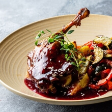 Duck Leg Confit in Red Wine - Pomegranate Sauce - 3